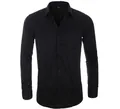 Klassisches schwarzes langärmliges Business-Casual-Hemd für Herren in Slim Fit - 38 / Oberteile / Schwarz Leinwandbindung (8868-10)