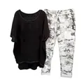 Trendy women's two-piece casual set featuring a black top and stylish camouflage pattern pants - 3XL / Top And Bottom / Black