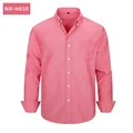 Classic men's casual long-sleeve Oxford button-down shirt in vibrant salmon pink - S / Tops / Pink (NJF-HG10)