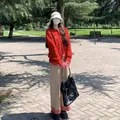 Chaqueta de punto roja de estilo preppy para mujer para la moda casual de otoño temprano - Talla única / Tops / Rojo