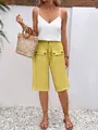 Casual yellow women's five-point shorts with drawstring waist and cargo pockets - S / Bottoms / Yellow