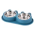 Cute blue frog-shaped double pet bowl with removable stainless steel bowls for dogs and cats - With Stainless Steel Bowl / S / Dark Blue