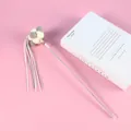 Fairy style cat teaser wand with pink tassels and plush pom-poms for interactive cat play - Gray
