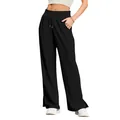 Women's high-waisted lightweight wide-leg casual pants in solid black color - S / Bottoms / Black