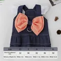 Pet denim princess dress with large orange checkered bow and white lace sleeves - S / Denim Fly Sleeve / Dark Blue