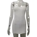 Detailed macro texture of white knitted sleeveless backless bodycon cami mini dress - S / Dresses / White