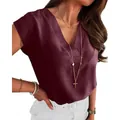 Elegant wine red V-neck sleeveless blouse for women with textured fabric detail - Dark Red