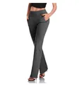 Detalle del pantalón de yoga acampanado de cintura alta para mujer en gris oscuro. - S / Bottoms / Gris