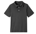 Close-up of children's charcoal grey short-sleeved polo shirt with white buttons - Dark Gray