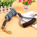 Durable blue and yellow braided rope dog leash with brass clip and foam handle for dogs - 8mm*1.8m / Sky Blue