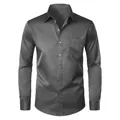 Professional slim fit charcoal gray men's long-sleeve dress shirt with chest pocket - 3XL / Tops / Gray