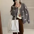 Gilet en maille gris pour femme avec motif jacquard cœur blanc et fermeture éclair - Taille unique / Hauts / Gris