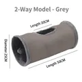 Foldable grey suede cat tunnel toy with dimension details, 50cm length, for indoor cats - 2-Way Style / Gray
