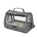 Portable grey Oxford cloth bird carrier bag with mesh windows and inner wooden perch. - Bird Bag (With Perch & Tray) / Gray