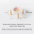 Pink ceramic pet flower bowl with transparent four-post acrylic stand and wooden legs - Single Stand / Pink
