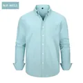 Premium light blue long-sleeved Oxford shirt for men in a solid casual slim fit style - S / Tops / Light Blue (NJF-HG11)