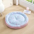 Rundes blau kariertes Haustierbett mit rosa Schleifenmustern für kleine Hunde und Katzen - M (45x45) / Blau Gestreift
