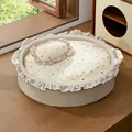 Premium cozy beige pet bed featuring ruffled lace edges and a cute heart-patterned cushion - Princess Polka Dot / L (60x50x13cm)-Cotton Filled