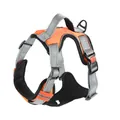 Close-up detail of the orange mesh and grey straps on a reflective dog harness. - M / Harness Only / Orange