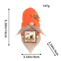 Thanksgiving knitted gnome doll with orange hat and harvest turkey plate ornament. - Orange Hat