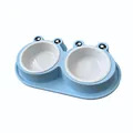 Blue frog-shaped double pet food bowl with non-slip base for small dogs and cats - With Plastic White Bowl / S / Light Blue