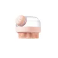 Soft pink silicone pet bath brush with integrated soap dispenser for cats and dogs - Fine Bristle Round / Pink
