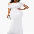 Robe de soirée moulante longue et élégante à épaules dénudées en blanc pur. - Blanc