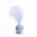 Blue marbled cat toy ball with light blue feather for interactive pet play - Blue Starry Ball