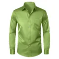 Slim fit herenoverhemd met lange mouwen in appelgroene glanzende satijnen stof - Groen