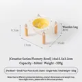 Yellow polka dot ceramic pet bowl set with transparent acrylic stand and four wooden legs - Single Stand / Yellow