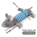 Detailed view of grey elephant plush dog toy showing dimensions 23cm length and 13cm width - Striped Elephant / 23x13cm (Approx. 30g) / Gray