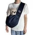 Breathable navy blue mesh pet carrier sling bag for small dogs and cats in summer - Dark Blue