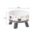 Verhoogde roestvrijstalen kattenbak met schattige kattenprint en een diameter van 14 cm - [Zwarte Kattenprint] Enkele Kom / Individuele OPP-zakverpakking