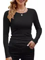 Classic slim fit black ribbed long-sleeve T-shirt for women featuring a comfortable crew neck - 2XL / Tops / Black