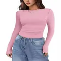 Maglia a maniche lunghe a coste rosa con scollo rotondo slim - Taglia S / Top / Rosa
