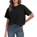 Classic women's casual black cropped T-shirt featuring a round neck and short sleeves - S / Tops / Black