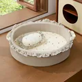 Round beige cat nest with ruffled lace trim and heart pattern cushion for small pets - Princess Polka Dot / S (40x33x11cm)-Sponge Filled