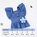 Blue denim pet dress with flower and leash D-ring for dogs and cats. - S 1.5-2kg / Flower Denim Dress / Light Blue