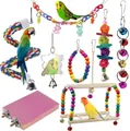 Vibrant bird toy set with swing bells and wooden climbing ladders for parrots - 8-Piece Set (Style 3)