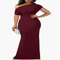 Robe de soirée longue élégante bordeaux à épaules dénudées sans manches pour fête - Bordeaux