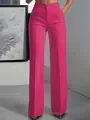 High-waisted hot pink straight-leg suit trousers featuring a minimalist drapey design - Rose Red