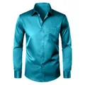 Luxe slim fit heren overhemd met lange mouwen in levendig groenblauw met zijdeglans - Blauw