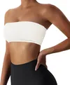 Detailed side view of white strapless bandeau sports bra for summer fitness wear - XS / Tops / White