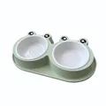Cute light green frog-shaped double pet bowl for cats and small dogs, non-slip base - With Plastic White Bowl / S / Light Green