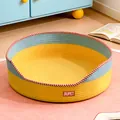 Cama redonda tejida para gatos y rascador en colores vibrantes amarillo y azul para mascota - 2 en 1 Jugar y dormir / S-35*35cm / Amarillo leche