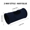 Durable foldable navy blue suede cat tunnel toy with plush trim and circular top opening - 2-Way Style / Navy Blue
