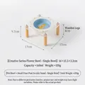 Floral ceramic pet bowl with four-legged acrylic stand and wooden legs for cats - Single Stand / Blue