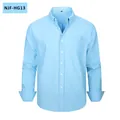 Light blue long-sleeved Oxford casual shirt for men with a chest pocket and button-down collar - S / Tops / Light Blue (NJF-HG13)