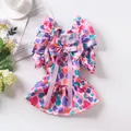 Adorable pink pet dress featuring a seashell print and a large purple bow for small dogs - XS / Pink Shell Style / Rose Red