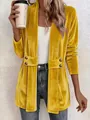 Detail of elegant yellow velvet cardigan featuring decorative double-breasted buttons - S / Tops / Gold